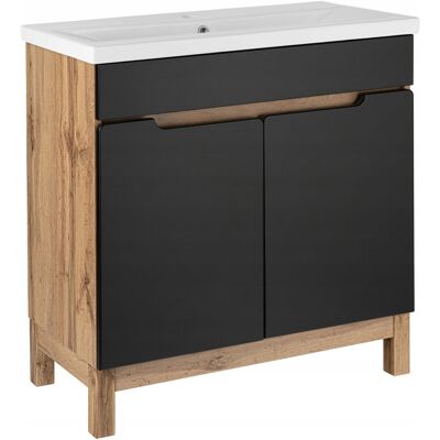 Astor Szafka do łazienki 80 cm z umywalką ceramiczną czarny mat dąb elegancka Astor Szafka do łazienki 80 cm z umywalką ceramiczną czarny mat dąb elegancka