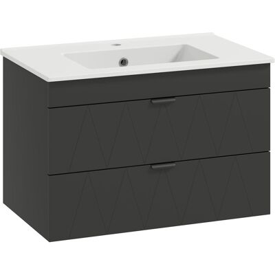 Szafka łazienkowa HOMCOM Vanity Set z umywalką ceramiczną, szafka łazienkowa z 2 szufladami z cichym domykiem, czarna, 76 x 46 x 50 cm Szafka łazienkowa HOMCOM Vanity Set z umywalką ceramiczną, szafka łazienkowa z 2 szufladami z cichym domykiem, czarna, 76 x 46 x 50 cm