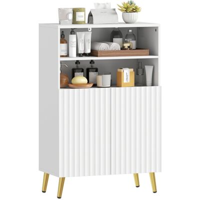 Szafka łazienkowa HOMCOM z 2 drzwiami z cichym domykiem, regulowanymi półkami i 2 otwartymi przegrodami, 60 x 31, 8 x 93 cm, biała Szafka łazienkowa HOMCOM z 2 drzwiami z cichym domykiem, regulowanymi półkami i 2 otwartymi przegrodami, 60 x 31, 8 x 93 cm, biała