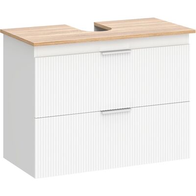 Szafka łazienkowa HOMCOM z dwiema dużymi szufladami, dwukolorowa, do umywalek z postumentem lub bez, 80x40x60 cm, kolor biały i naturalny Szafka łazienkowa HOMCOM z dwiema dużymi szufladami, dwukolorowa, do umywalek z postumentem lub bez, 80x40x60 cm, kolor biały i naturalny