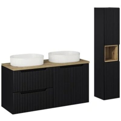 Comad Szafka łazienkowa wisząca czarna z blatem 120 cm i umywalkami+słupek Comad Szafka łazienkowa wisząca czarna z blatem 120 cm i umywalkami+słupek