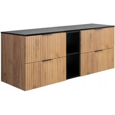VAXOR SZAFKA ŁAZIENKOWA WISZĄCA DĄB REGAŁ BLAT CZARNY 140x46 CM FLISAN RYFLOWANA VAXOR SZAFKA ŁAZIENKOWA WISZĄCA DĄB REGAŁ BLAT CZARNY 140x46 CM FLISAN RYFLOWANA