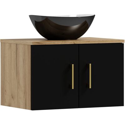 ADK Meble Szafka łazienkowa wisząca MARKUS 60 czarny/dąb craft złoty z umywalką Eliza ADK Meble Szafka łazienkowa wisząca MARKUS 60 czarny/dąb craft złoty z umywalką Eliza
