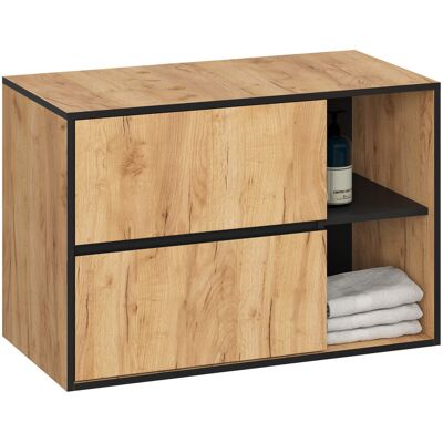 FABRYKA MEBLI AKORD Szafka łazienkowa wisząca pod umywalkę z otworami VAMI 90 cm pojemna 2 szuflady 2 półki - Dąb Craft Czarny FABRYKA MEBLI AKORD Szafka łazienkowa wisząca pod umywalkę z otworami VAMI 90 cm pojemna 2 szuflady 2 półki - Dąb Craft Czarny