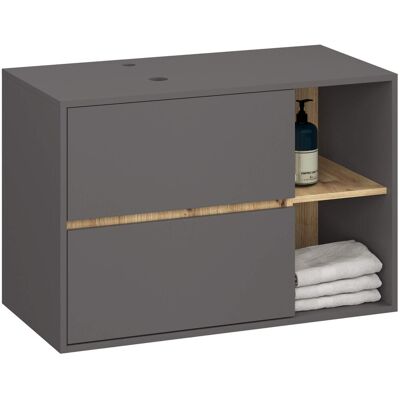 FABRYKA MEBLI AKORD Szafka łazienkowa wisząca pod umywalkę z otworami VAMI 90 cm pojemna 2 szuflady 2 półki - Grafit Szary Dąb Artisan FABRYKA MEBLI AKORD Szafka łazienkowa wisząca pod umywalkę z otworami VAMI 90 cm pojemna 2 szuflady 2 półki - Grafit Szary Dąb Artisan