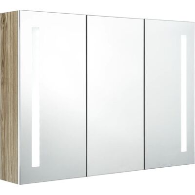 VMP Szafka łazienkowa z lustrem i LED, 89x14x62 cm, biało-dębowa VMP Szafka łazienkowa z lustrem i LED, 89x14x62 cm, biało-dębowa