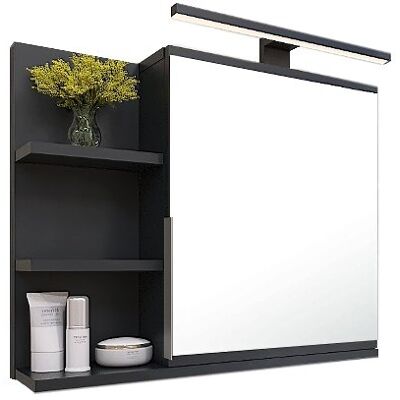 Inny producent Szafka łazienkowa z lustrem LED czarna lustrzana z półką wisząca Inny producent Szafka łazienkowa z lustrem LED czarna lustrzana z półką wisząca