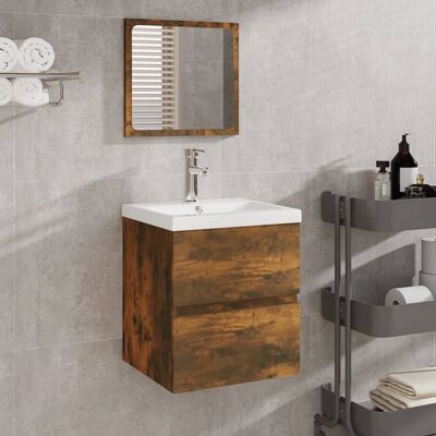 vidaXL Szafka łazienkowa z lustrem - Dymny dąb - Nowoczesny design vidaXL Szafka łazienkowa z lustrem - Dymny dąb - Nowoczesny design