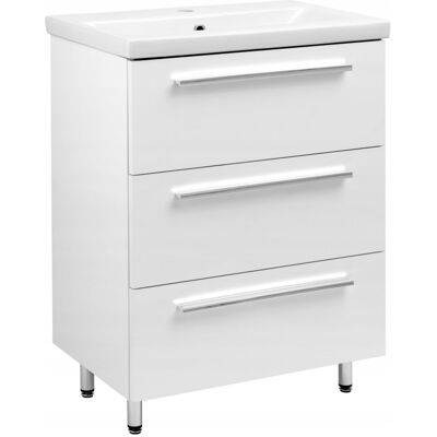 Astor Szafka łazienkowa z umywalką 60 cm biały połysk 3 szuflady na nogach Astor Szafka łazienkowa z umywalką 60 cm biały połysk 3 szuflady na nogach