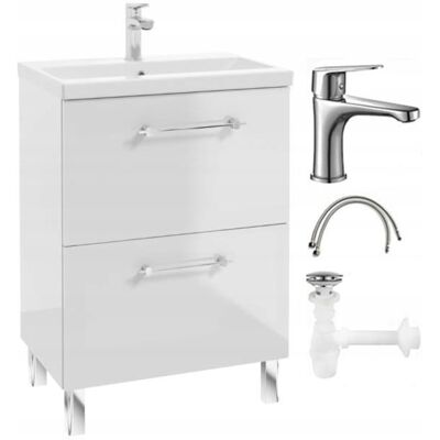 DEFTRANS Szafka łazienkowa z umywalką baterią i syfonem 60x80cm Stojąca Biały połysk Cassandra DEFTRANS Szafka łazienkowa z umywalką baterią i syfonem 60x80cm Stojąca Biały połysk Cassandra