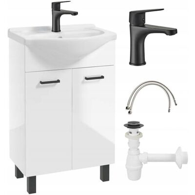 DEFTRANS Szafka łazienkowa z umywalką biały połysk 84x55 z baterią i syfonem Mea DEFTRANS Szafka łazienkowa z umywalką biały połysk 84x55 z baterią i syfonem Mea