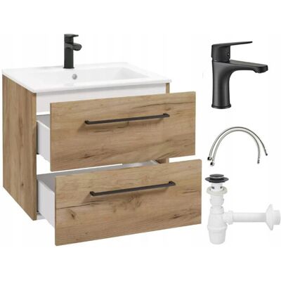 DEFTRANS Szafka z umywalką łazienkowa wisząca dąb craft 60cm z baterią i syfonem Pinia DEFTRANS Szafka z umywalką łazienkowa wisząca dąb craft 60cm z baterią i syfonem Pinia