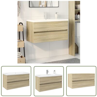 The Living Store 2-cz. zestaw łazienkowy - ceramika i materiał drewnopochodny - Zestaw Mebli Łazienkowych The Living Store 2-cz. zestaw łazienkowy - ceramika i materiał drewnopochodny - Zestaw Mebli Łazienkowych