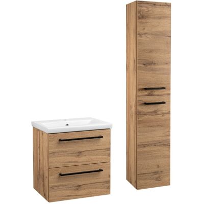Astor Zestaw do Łazienki 50cm Szafka z Umywalką Słupek Wysoki Dąb Wotan Aster Astor Zestaw do Łazienki 50cm Szafka z Umywalką Słupek Wysoki Dąb Wotan Aster