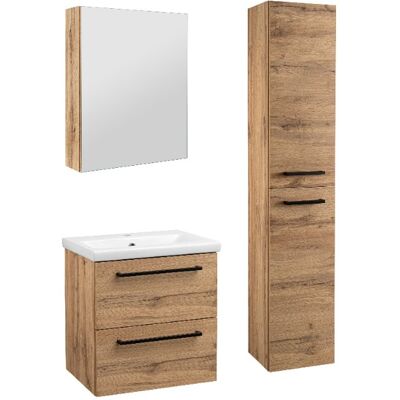 Astor Zestaw do Łazienki 50cm Szafka z Umywalką Słupek Wysoki Szafka z Lustrem Dąb Wotan Aster Astor Zestaw do Łazienki 50cm Szafka z Umywalką Słupek Wysoki Szafka z Lustrem Dąb Wotan Aster