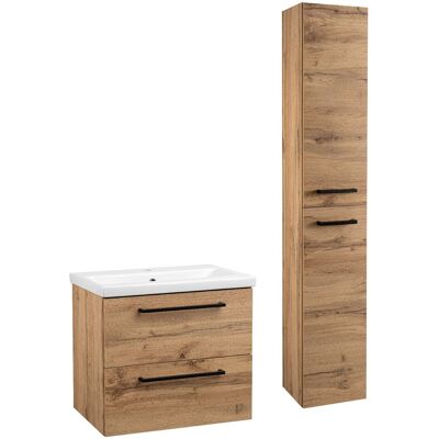 Astor Zestaw do Łazienki 60cm Szafka z Umywalką Słupek Wysoki Dąb Wotan Aster Astor Zestaw do Łazienki 60cm Szafka z Umywalką Słupek Wysoki Dąb Wotan Aster