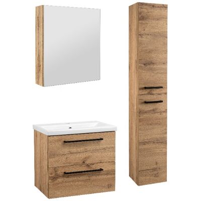 Astor Zestaw do Łazienki 60cm Szafka z Umywalką Słupek Wysoki Szafka z Lustrem Dąb Wotan Aster Astor Zestaw do Łazienki 60cm Szafka z Umywalką Słupek Wysoki Szafka z Lustrem Dąb Wotan Aster