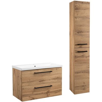 Astor Zestaw do Łazienki 80cm Szafka z Umywalką Słupek Wysoki Dąb Wotan Aster Astor Zestaw do Łazienki 80cm Szafka z Umywalką Słupek Wysoki Dąb Wotan Aster