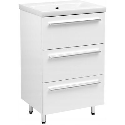 Astor Zestaw do łazienki szafka z umywalką 50 cm biały połysk 3 szuflady Astor Zestaw do łazienki szafka z umywalką 50 cm biały połysk 3 szuflady