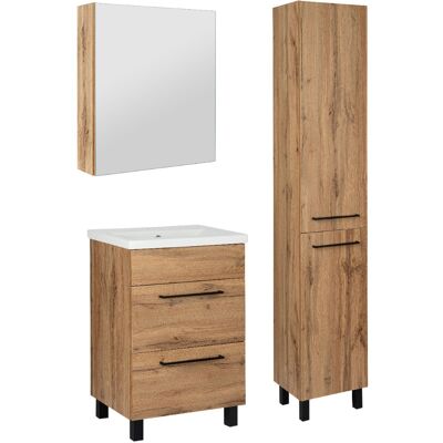 Astor Zestaw Łazienkowy 50cm Dąb Wotan Szafka z Umywalką Słupek Wysoki Szafka z Lustrem Sol Astor Zestaw Łazienkowy 50cm Dąb Wotan Szafka z Umywalką Słupek Wysoki Szafka z Lustrem Sol