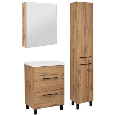 Astor Zestaw Łazienkowy 60cm Dąb Wotan Szafka z Umywalką Słupek Wysoki Szafka z Lustrem Sol Astor Zestaw Łazienkowy 60cm Dąb Wotan Szafka z Umywalką Słupek Wysoki Szafka z Lustrem Sol