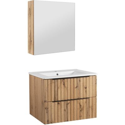 Astor Zestaw Łazienkowy 60cm Ryflowane Fronty Szafka z Umywalką Szafka z Lustrem Dąb Wotan Amy Astor Zestaw Łazienkowy 60cm Ryflowane Fronty Szafka z Umywalką Szafka z Lustrem Dąb Wotan Amy
