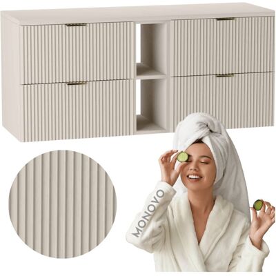 Inny producent Zestaw Łazienkowy pod Umywalkę Wiszący Kaszmirowa Szafka pod Umywalkę 140 cm Ryflowana z Regałem Beżowa NOMI CASHMERE Inny producent Zestaw Łazienkowy pod Umywalkę Wiszący Kaszmirowa Szafka pod Umywalkę 140 cm Ryflowana z Regałem Beżowa NOMI CASHMERE
