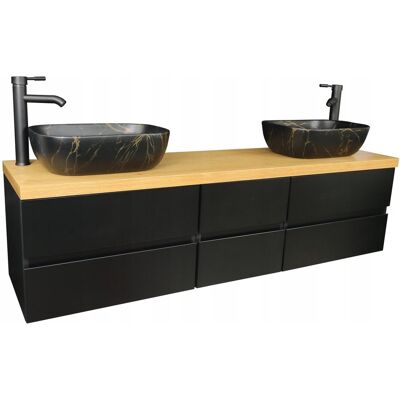 MEBLICO ZESTAW ŁAZIENKOWY POD UMYWALKĘ Z BLATEM DĄB 160 CM CZARNY LAKIER MAT MEBLICO ZESTAW ŁAZIENKOWY POD UMYWALKĘ Z BLATEM DĄB 160 CM CZARNY LAKIER MAT