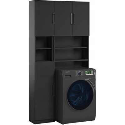 Trend Home Zestaw Łazienkowy Szafka Słupek Regał Nad Pralkę 190 CM Czarny Mat Trend Home Zestaw Łazienkowy Szafka Słupek Regał Nad Pralkę 190 CM Czarny Mat
