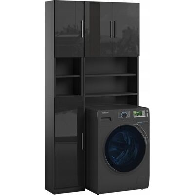 Trend Home Zestaw Łazienkowy Szafka Słupek Regał Nad Pralkę 190 CM Czarny Połysk Trend Home Zestaw Łazienkowy Szafka Słupek Regał Nad Pralkę 190 CM Czarny Połysk