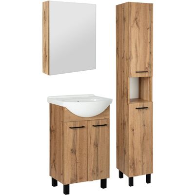 Astor Zestaw Łazienkowy Szafka z Umywalką 50cm Słupek 30cm Szafka z Lustrem Dąb Wotan Lupo Wotan Astor Zestaw Łazienkowy Szafka z Umywalką 50cm Słupek 30cm Szafka z Lustrem Dąb Wotan Lupo Wotan