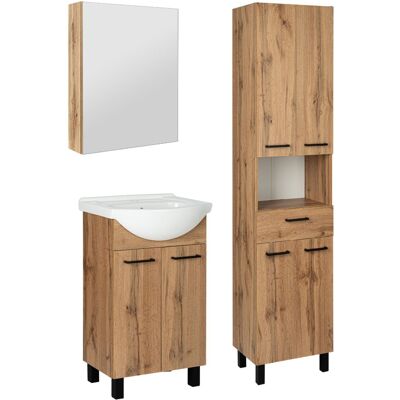 Astor Zestaw Łazienkowy Szafka z Umywalką 50cm Słupek 50cm Szafka z Lustrem Dąb Wotan Lupo Wotan Astor Zestaw Łazienkowy Szafka z Umywalką 50cm Słupek 50cm Szafka z Lustrem Dąb Wotan Lupo Wotan