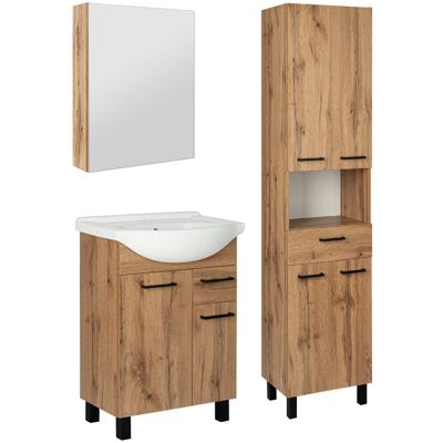 Astor Zestaw Łazienkowy Szafka z Umywalką 55cm Słupek 50cm Szafka z Lustrem Dąb Wotan Lupo Wotan Astor Zestaw Łazienkowy Szafka z Umywalką 55cm Słupek 50cm Szafka z Lustrem Dąb Wotan Lupo Wotan