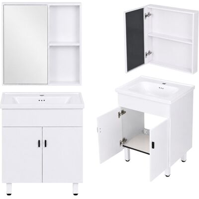 Multistore Zestaw Łazienkowy Szafka Z Umywalką 60 Cm Szafka Wisząca Z Lustrem Biały Multistore Zestaw Łazienkowy Szafka Z Umywalką 60 Cm Szafka Wisząca Z Lustrem Biały