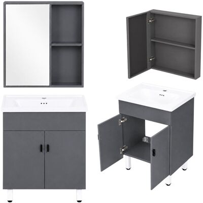 Multistore Zestaw Łazienkowy Szafka Z Umywalką 60 Cm Szafka Wisząca Z Lustrem Szary Multistore Zestaw Łazienkowy Szafka Z Umywalką 60 Cm Szafka Wisząca Z Lustrem Szary