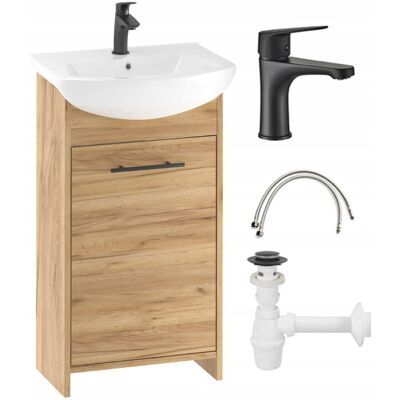 DEFTRANS Zestaw szafka łazienkowa dąb złoty 45cm z umywalką baterią i syfonem Frigo DEFTRANS Zestaw szafka łazienkowa dąb złoty 45cm z umywalką baterią i syfonem Frigo