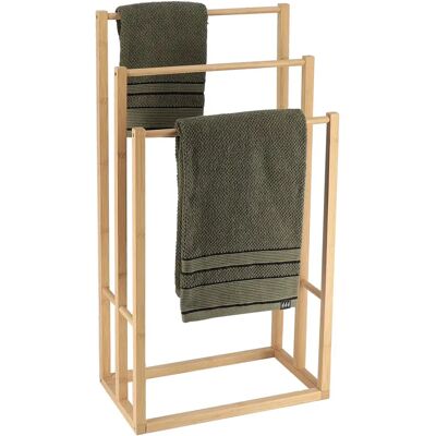 TENDANCE Bambusowy Wieszak Na Ręczniki Naturis Stojący 3 Drążki 82 Cm Beżowy Do Łazienki Boho Skandynawski TENDANCE Bambusowy Wieszak Na Ręczniki Naturis Stojący 3 Drążki 82 Cm Beżowy Do Łazienki Boho Skandynawski
