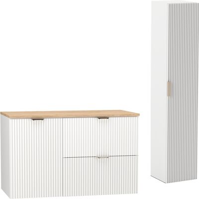 Inny producent Biały Zestaw do Łazienki 100cm Szafka pod Umywalkę Blat Szafka z Koszem Słupek Ryflowane Fronty Inny producent Biały Zestaw do Łazienki 100cm Szafka pod Umywalkę Blat Szafka z Koszem Słupek Ryflowane Fronty