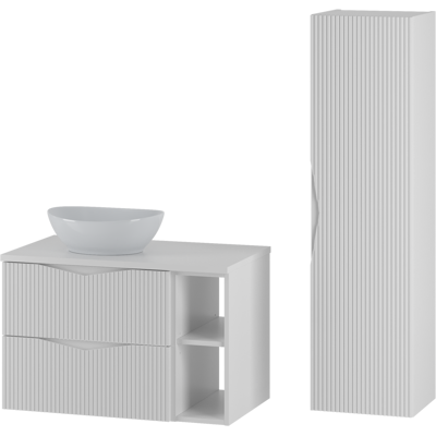 Inny producent Biały Zestaw Do Łazienki 80cm Szafka Regał Blat Umywalka Słupek Ryflowane Fronty Cleo Inny producent Biały Zestaw Do Łazienki 80cm Szafka Regał Blat Umywalka Słupek Ryflowane Fronty Cleo