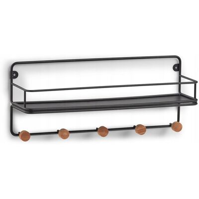 Zeller METALOWA PÓŁKA ŚCIENNA CZARNA Z DREWNIANYMI HACZYKAMI 45 X 11,8 X 19,3 CM Zeller METALOWA PÓŁKA ŚCIENNA CZARNA Z DREWNIANYMI HACZYKAMI 45 X 11,8 X 19,3 CM
