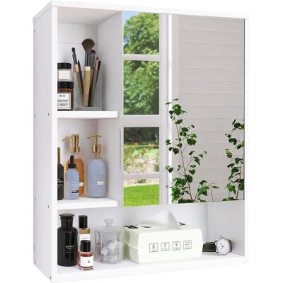 HOME Szafka Łazienkowa Z Lustrem Biała Bambusowa Na Leki Wisząca 55x61 Cm HOME Szafka Łazienkowa Z Lustrem Biała Bambusowa Na Leki Wisząca 55x61 Cm