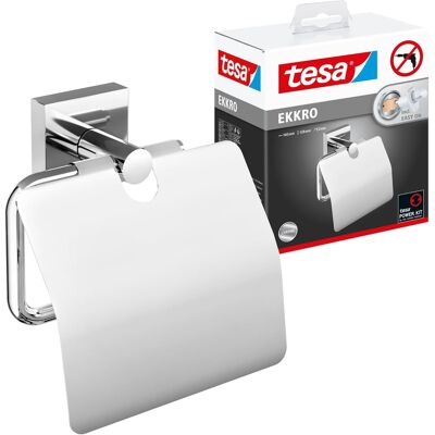 Tesa Ekkro Uchwyt Na Papier Toaletowy Z Pokrywą, Chrom, Bez Wiercenia Tesa Ekkro Uchwyt Na Papier Toaletowy Z Pokrywą, Chrom, Bez Wiercenia