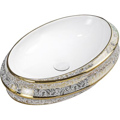 Hydrosan UMYWALKA NABLATOWA CERAMICZNA OWALNA YOKO BIAŁY ZŁOTY POŁYSK 60x40 NA BLAT Hydrosan UMYWALKA NABLATOWA CERAMICZNA OWALNA YOKO BIAŁY ZŁOTY POŁYSK 60x40 NA BLAT