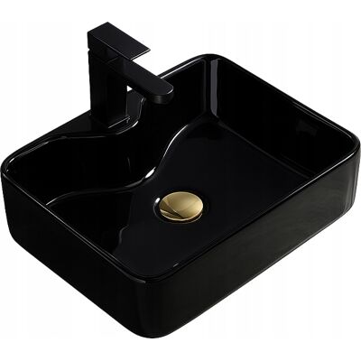 Hydrosan Umywalka Nablatowa Ceramiczna Prostokątna Elise Czarny Połysk Na Blat 48x37 Hydrosan Umywalka Nablatowa Ceramiczna Prostokątna Elise Czarny Połysk Na Blat 48x37