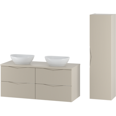 Inny producent Zestaw do Łazienki 120cm Szafka Blat Umywalka Słupek Ryflowane Fronty Beż Piaskowy Cleo Inny producent Zestaw do Łazienki 120cm Szafka Blat Umywalka Słupek Ryflowane Fronty Beż Piaskowy Cleo