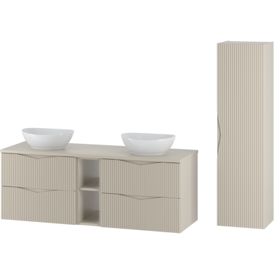 Inny producent Zestaw do Łazienki 140cm Szafka Regał Blat Umywalka Słupek Ryflowane Fronty Beż Piaskowy Cleo Inny producent Zestaw do Łazienki 140cm Szafka Regał Blat Umywalka Słupek Ryflowane Fronty Beż Piaskowy Cleo