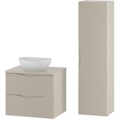 Inny producent Zestaw Do Łazienki 60cm Szafka Z Blatem Umywalka Słupek Ryflowane Fronty Beż Piaskowy Cleo Inny producent Zestaw Do Łazienki 60cm Szafka Z Blatem Umywalka Słupek Ryflowane Fronty Beż Piaskowy Cleo