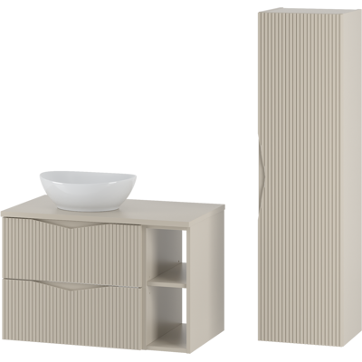 Inny producent Zestaw Do Łazienki 80cm Szafka Regał Blat Umywalka Słupek Ryflowane Fronty Beż Piaskowy Cleo Inny producent Zestaw Do Łazienki 80cm Szafka Regał Blat Umywalka Słupek Ryflowane Fronty Beż Piaskowy Cleo