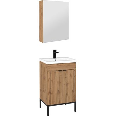 Astor Zestaw Do Łazienki Stojący 50cm Szafka Z Umywalką 2 Drzwi Szafka Z Lustrem Dąb Wotan Alba Astor Zestaw Do Łazienki Stojący 50cm Szafka Z Umywalką 2 Drzwi Szafka Z Lustrem Dąb Wotan Alba