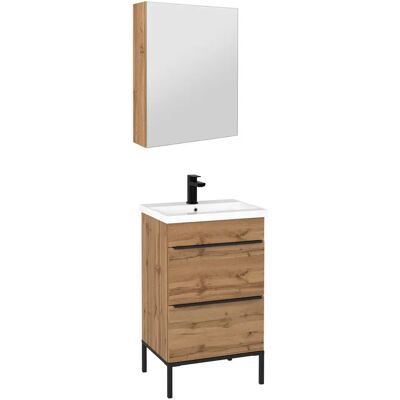 Astor Zestaw Do Łazienki Stojący 50cm Szafka Z Umywalką 2 Szuflady Szafka Z Lustrem Dąb Wotan Alba Astor Zestaw Do Łazienki Stojący 50cm Szafka Z Umywalką 2 Szuflady Szafka Z Lustrem Dąb Wotan Alba